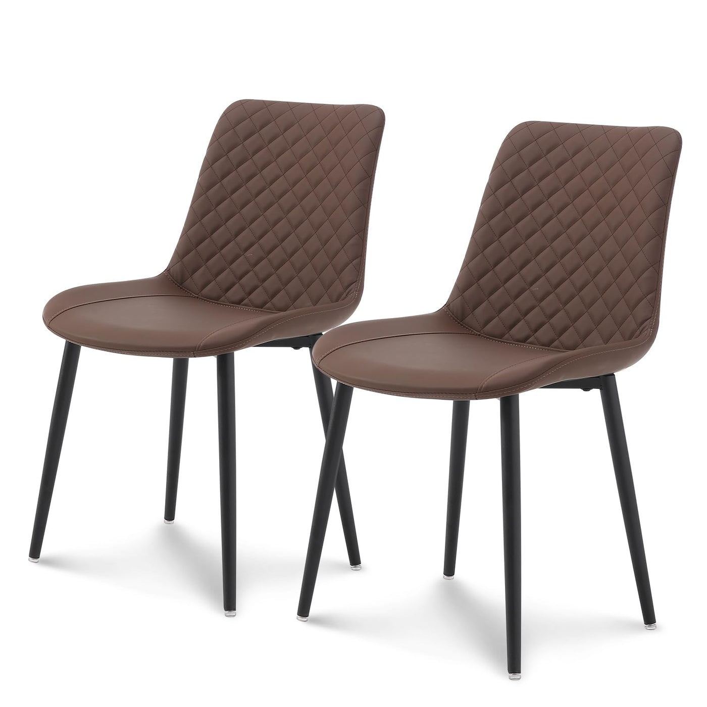 seonyou Dining Chairs Set of 2, Upholstered Mid Century Modern Dining Room Chairs, Leather Kitchen Chair with Metal Legs, Black