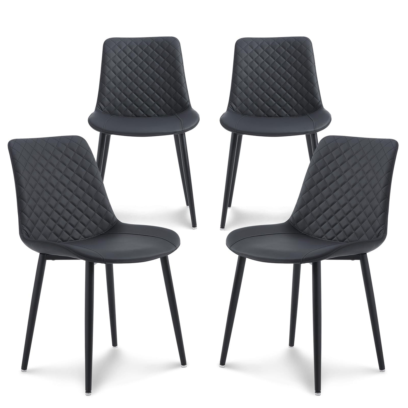 seonyou Dining Chairs Set of 2, Upholstered Mid Century Modern Dining Room Chairs, Leather Kitchen Chair with Metal Legs, Black