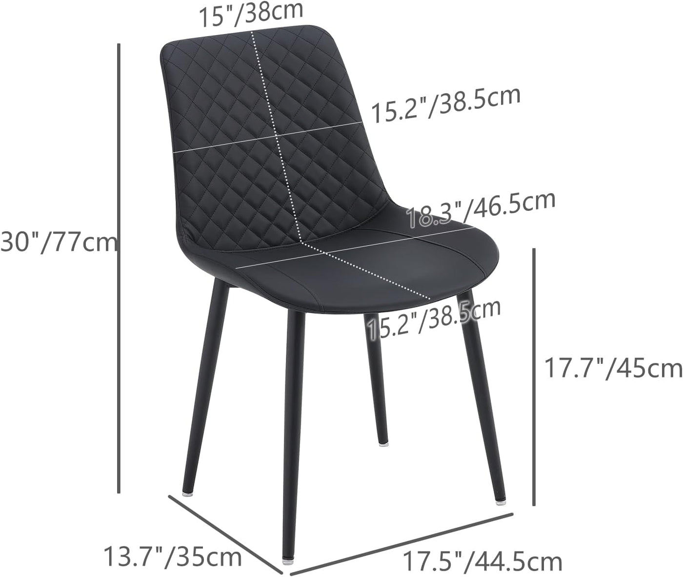 seonyou Dining Chairs Set of 2, Upholstered Mid Century Modern Dining Room Chairs, Leather Kitchen Chair with Metal Legs, Black