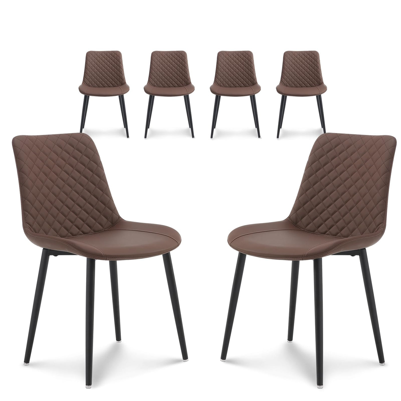 seonyou Dining Chairs Set of 2, Upholstered Mid Century Modern Dining Room Chairs, Leather Kitchen Chair with Metal Legs, Black