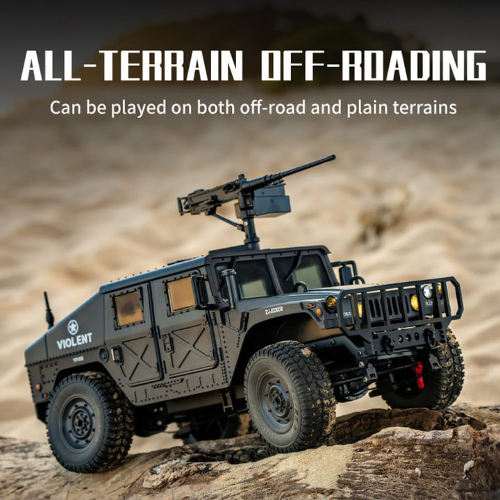 1/12 Scale Military RC Trail Truck, 2.4G Proportional RTR Off-Road Vehicle with LED Lights, Linked Steering, Openable Trunk, Type-C Charging (Advanced, Black)