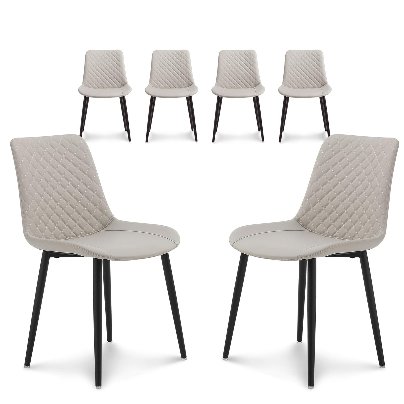seonyou Dining Chairs Set of 2, Upholstered Mid Century Modern Dining Room Chairs, Leather Kitchen Chair with Metal Legs, Black