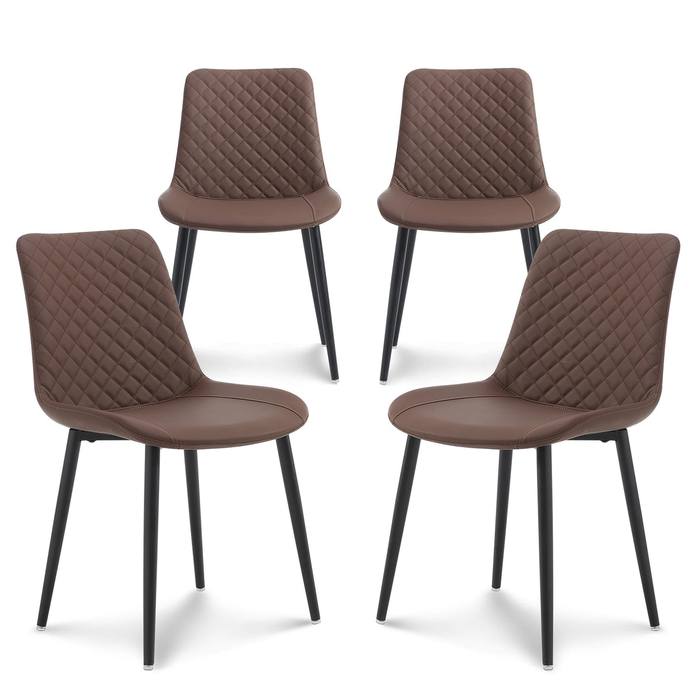 seonyou Dining Chairs Set of 2, Upholstered Mid Century Modern Dining Room Chairs, Leather Kitchen Chair with Metal Legs, Black
