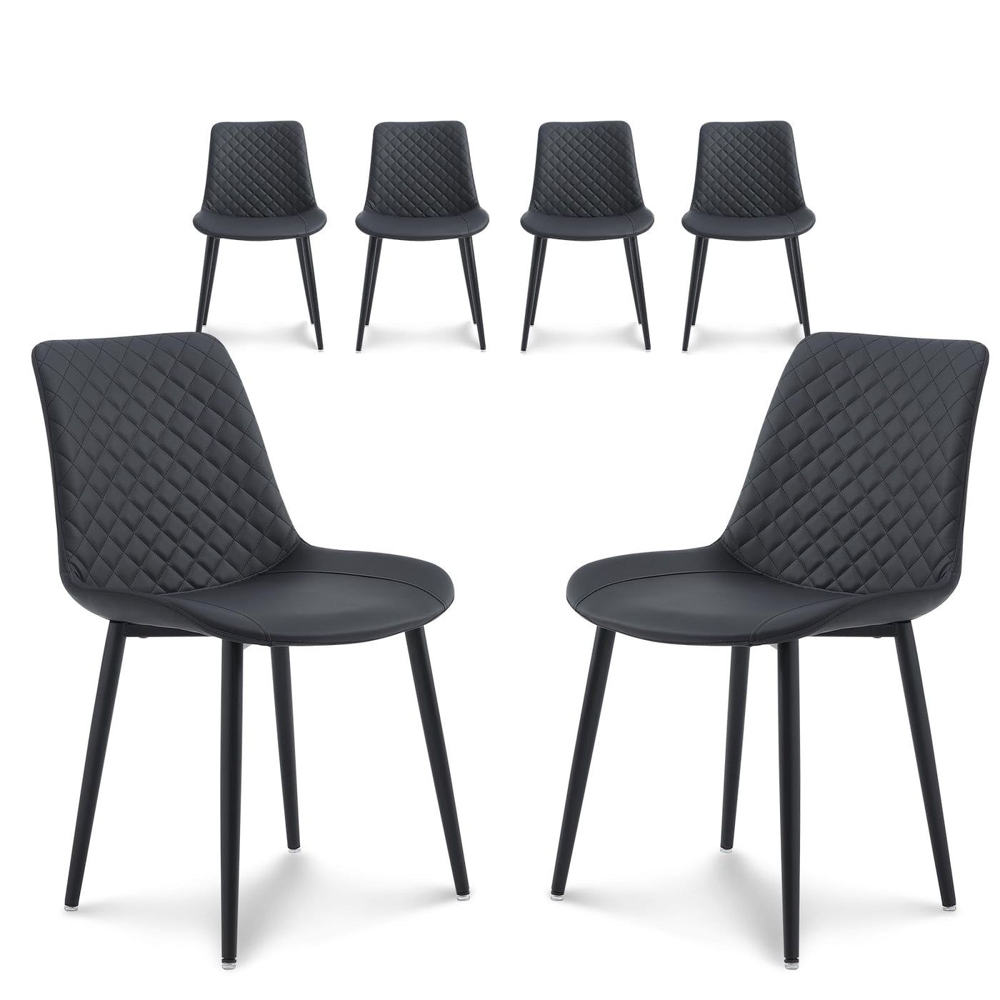seonyou Dining Chairs Set of 2, Upholstered Mid Century Modern Dining Room Chairs, Leather Kitchen Chair with Metal Legs, Black