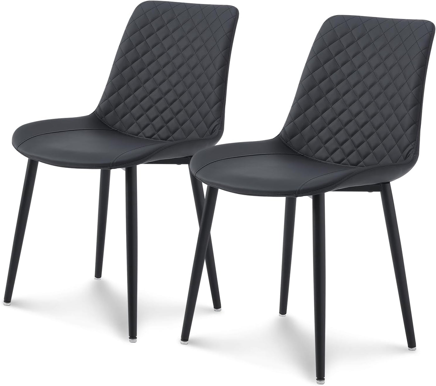 seonyou Dining Chairs Set of 2, Upholstered Mid Century Modern Dining Room Chairs, Leather Kitchen Chair with Metal Legs, Black