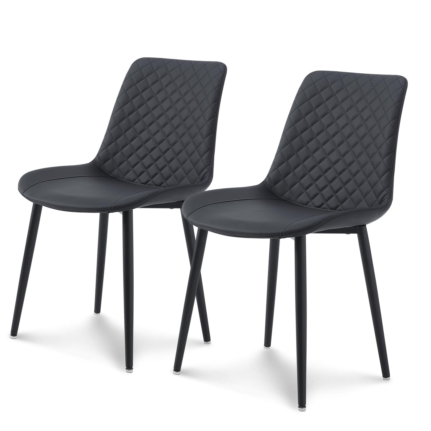 seonyou Dining Chairs Set of 2, Upholstered Mid Century Modern Dining Room Chairs, Leather Kitchen Chair with Metal Legs, Black