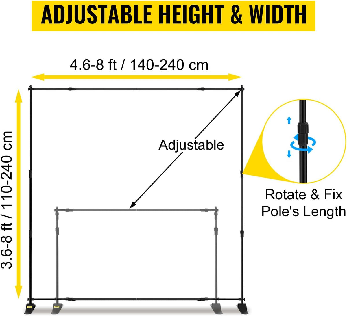 VEVOR Backdrop Banner Stand  Adjustable Height Background Stand Backdrop with 1 Carrying Bag, Backdrop Stand for Parties Wedding Photo Booth Trade Show