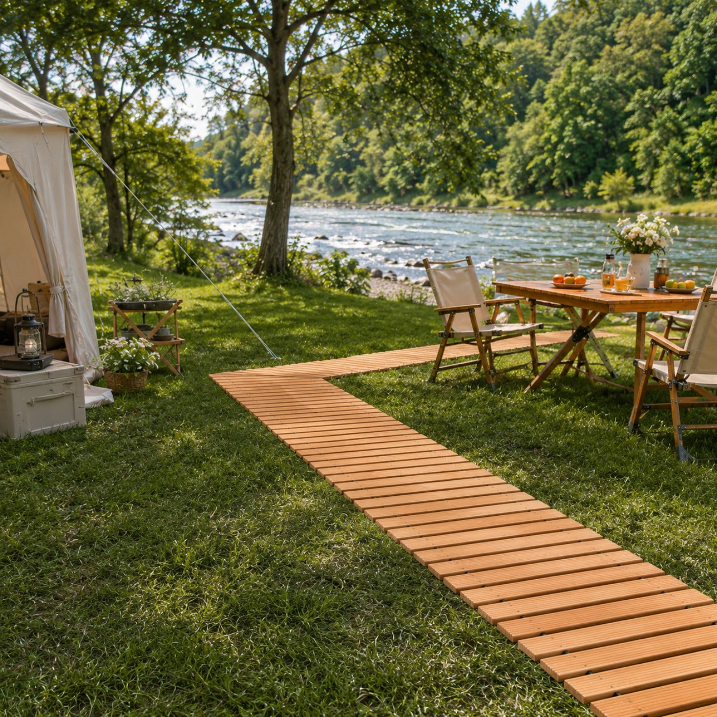 Roll-Up Natural Hardwood Garden Pathway Mat, Weather Resistant Outdoor Wooden Walkway, Multiple Sizes 8/10/12FT, Natural & Brown Color Options