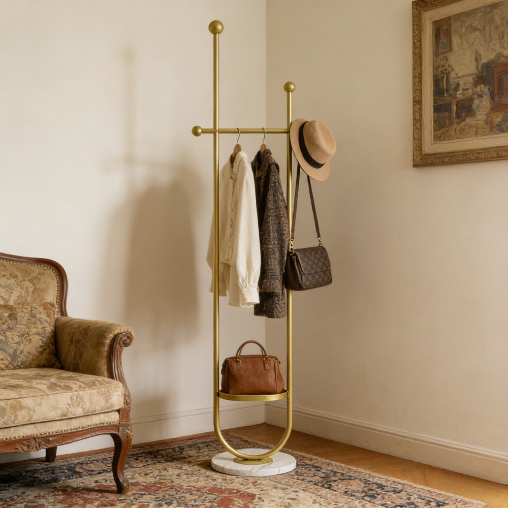 Freestanding Metal Coat Rack with Base, Modern Garment Hanger Stand, Heavy Duty Clothes Organizer for Entryway Bedroom Home Decor