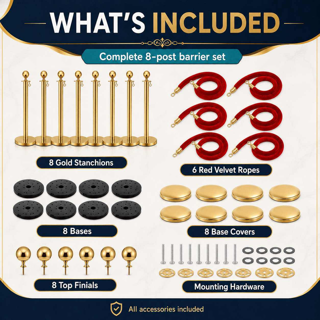 Crowd Control Stanchion Multiple Styles | Retractable Belt & Velvet Rope Queue Barrier Posts for Events, Weddings, Red Carpet & Venue Line Management