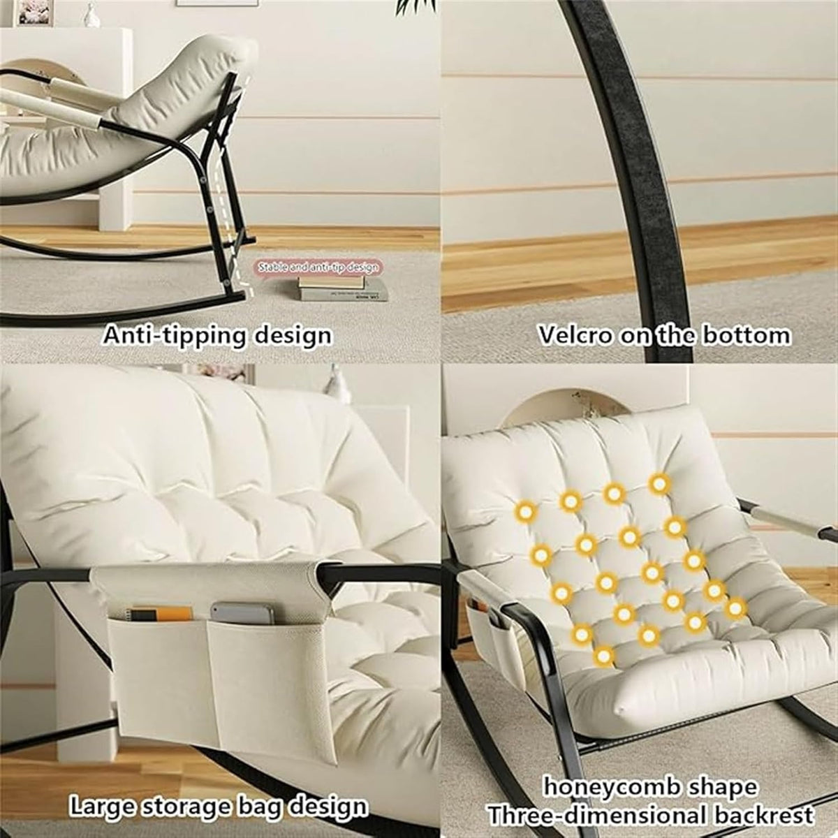 Ergonomic Linen Glider Rocker Recliner with Armrests for Indoor Use