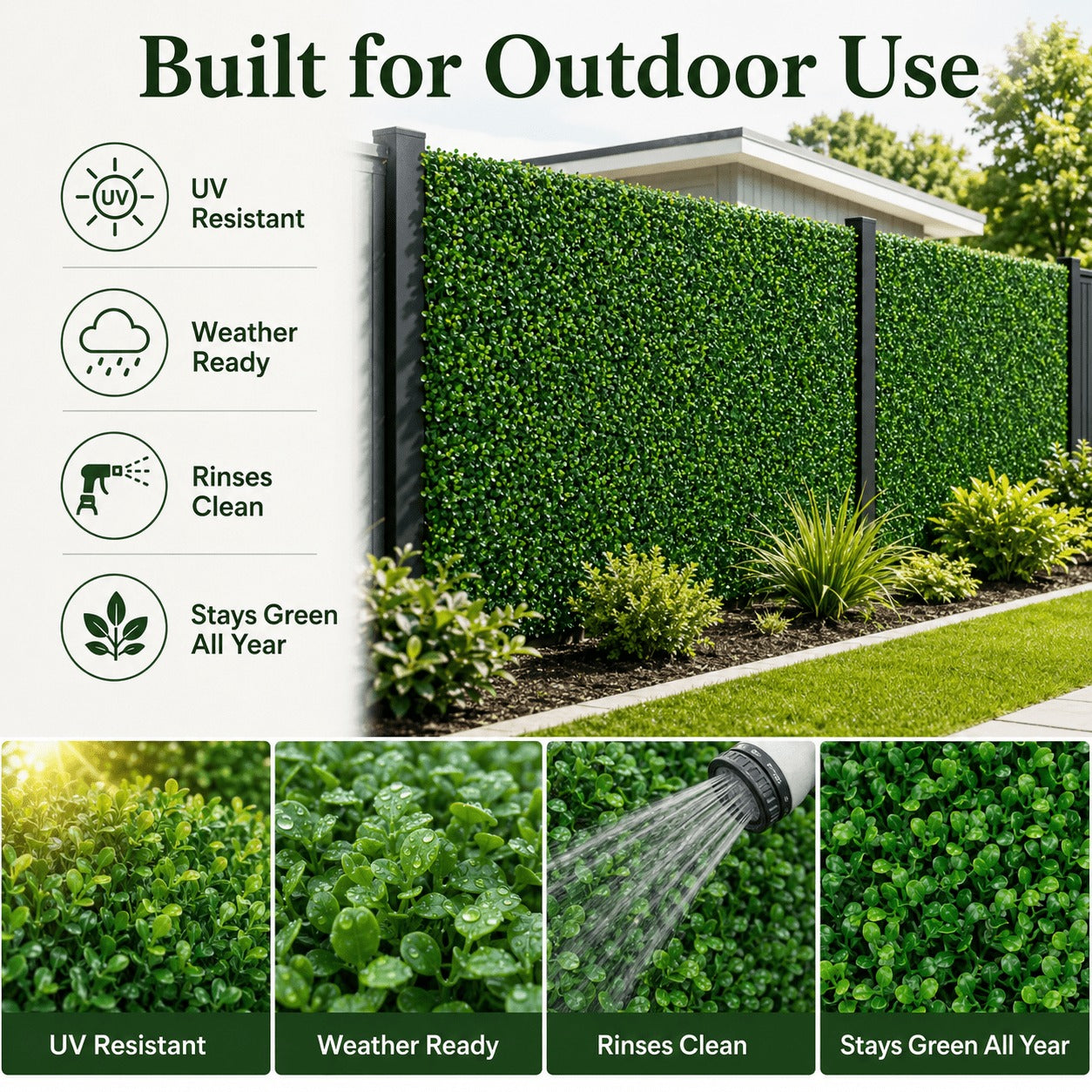 Faux Greenery Wall Panels, 24" x 16", UV Resistant Decorative Fence Screen, Ideal for Patio, Balcony, Garden, Backyard & Wedding Backdrop, Indoor & Outdoor Use