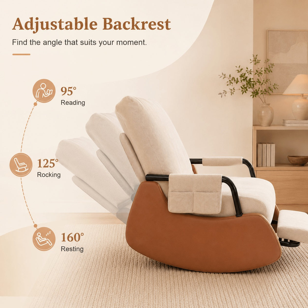 Foldable High Back Glide Rocker, Plush Seat & Footrest Sofa for Home Balcony