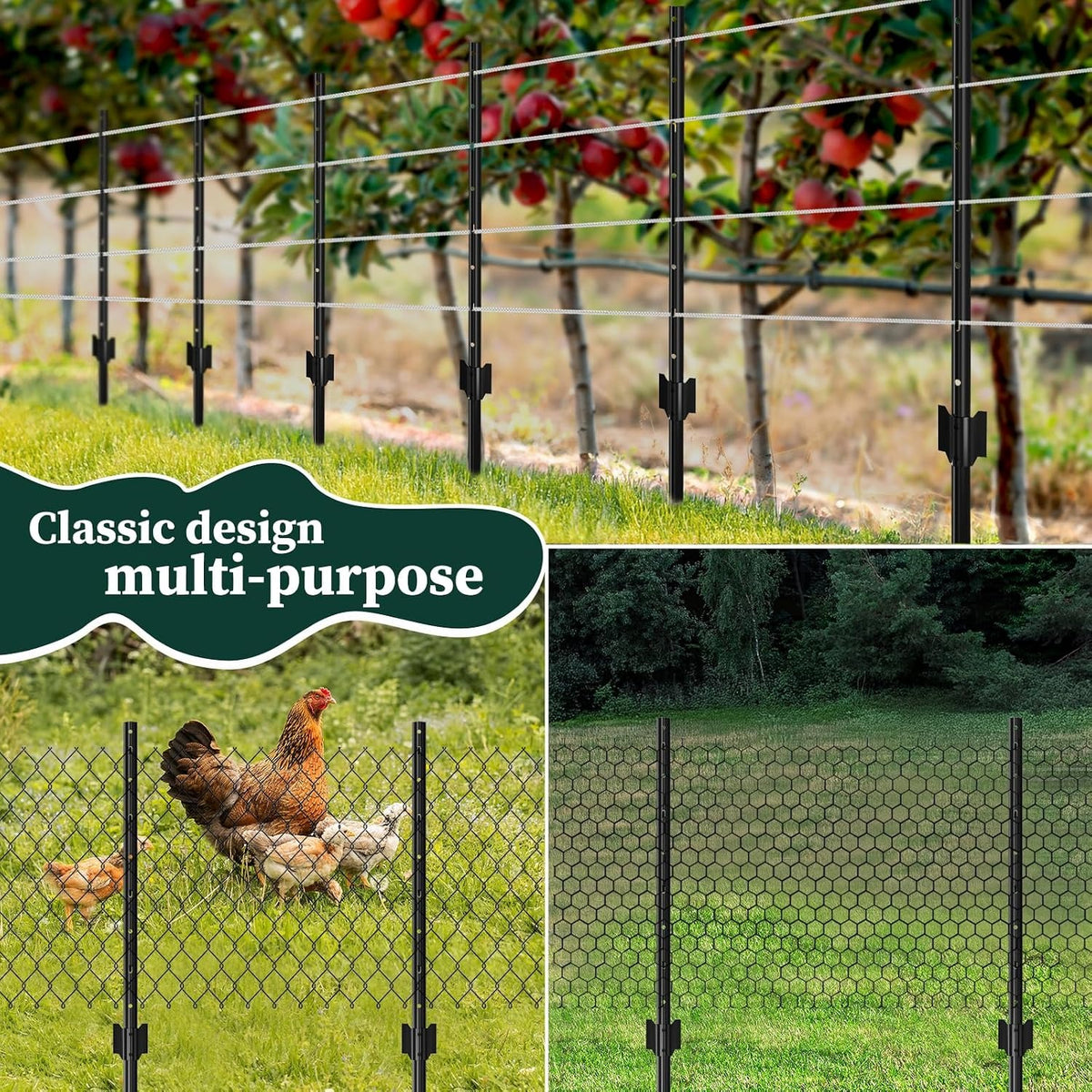 4/5/6/7FT Metal Fence Posts, 10-Pack Heavy Duty Green T-Posts for Outdoor Garden Fencing, Metal Fence Stakes for Outdoor Garden & Yard Fencing, Sturdy and Practical Design