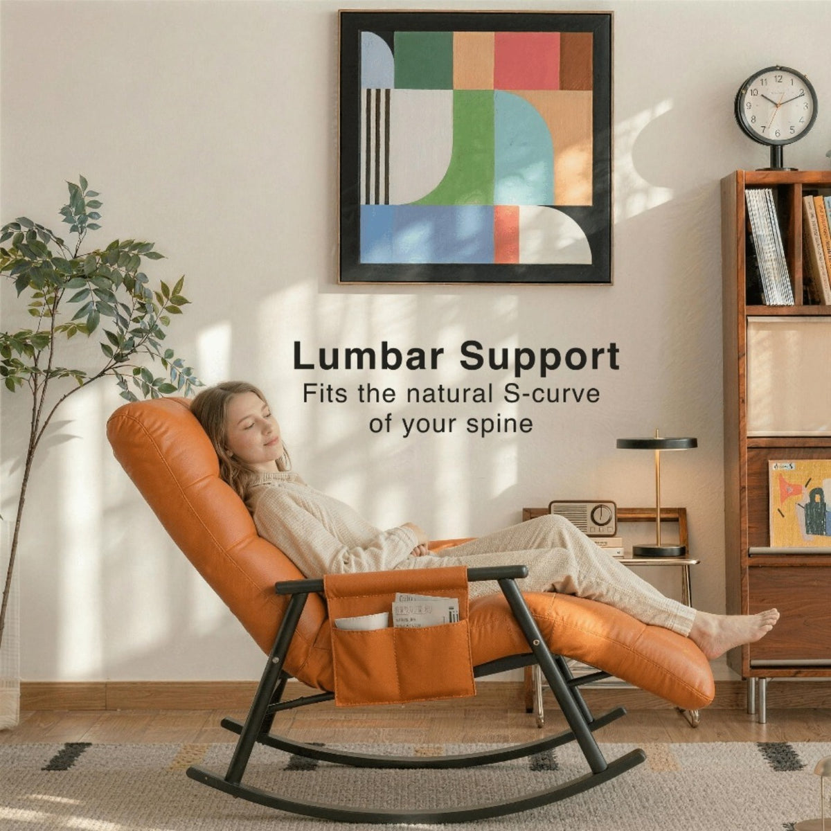 5-Position Reclining Modern Indoor Rocking Chair with Side Pocket