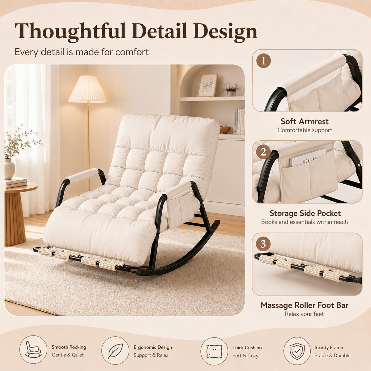 Indoor Outdoor Ergonomic Double Papasan Rocker, Oversized Chair with Cushion