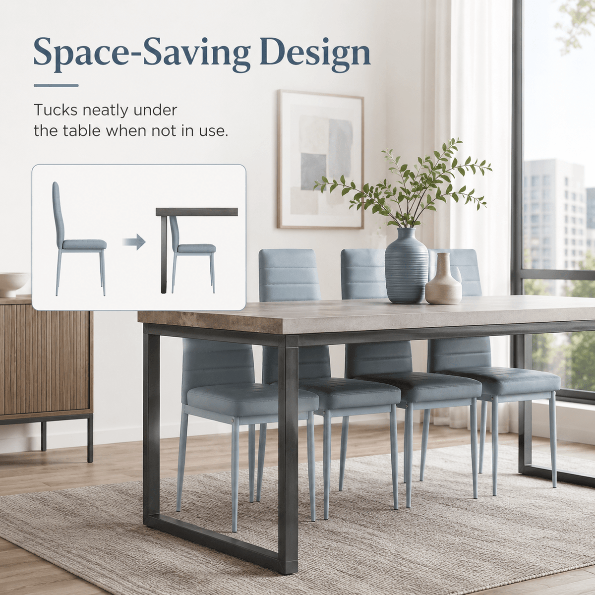 Leather Upholstered Dining Chairs, Metal Leg Kitchen Side Chairs with Thick Cushions, Set 1/2/4