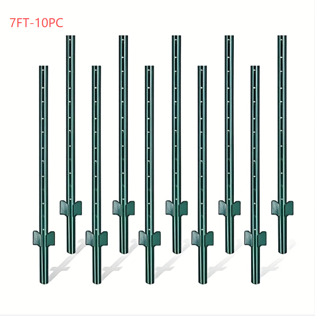 4/5/6/7FT Metal Fence Posts, 10-Pack Heavy Duty Green T-Posts for Outdoor Garden Fencing, Metal Fence Stakes for Outdoor Garden & Yard Fencing, Sturdy and Practical Design