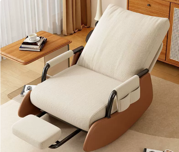 Folding Recliner Chair with Footrest, Corduroy Lazy Sofa Chair, 3-Level Adjustable Backrest, 60cm Thick Sponge Cushion, PU Leather Side Panels & Metal Frame, for Living Room & Bedroom