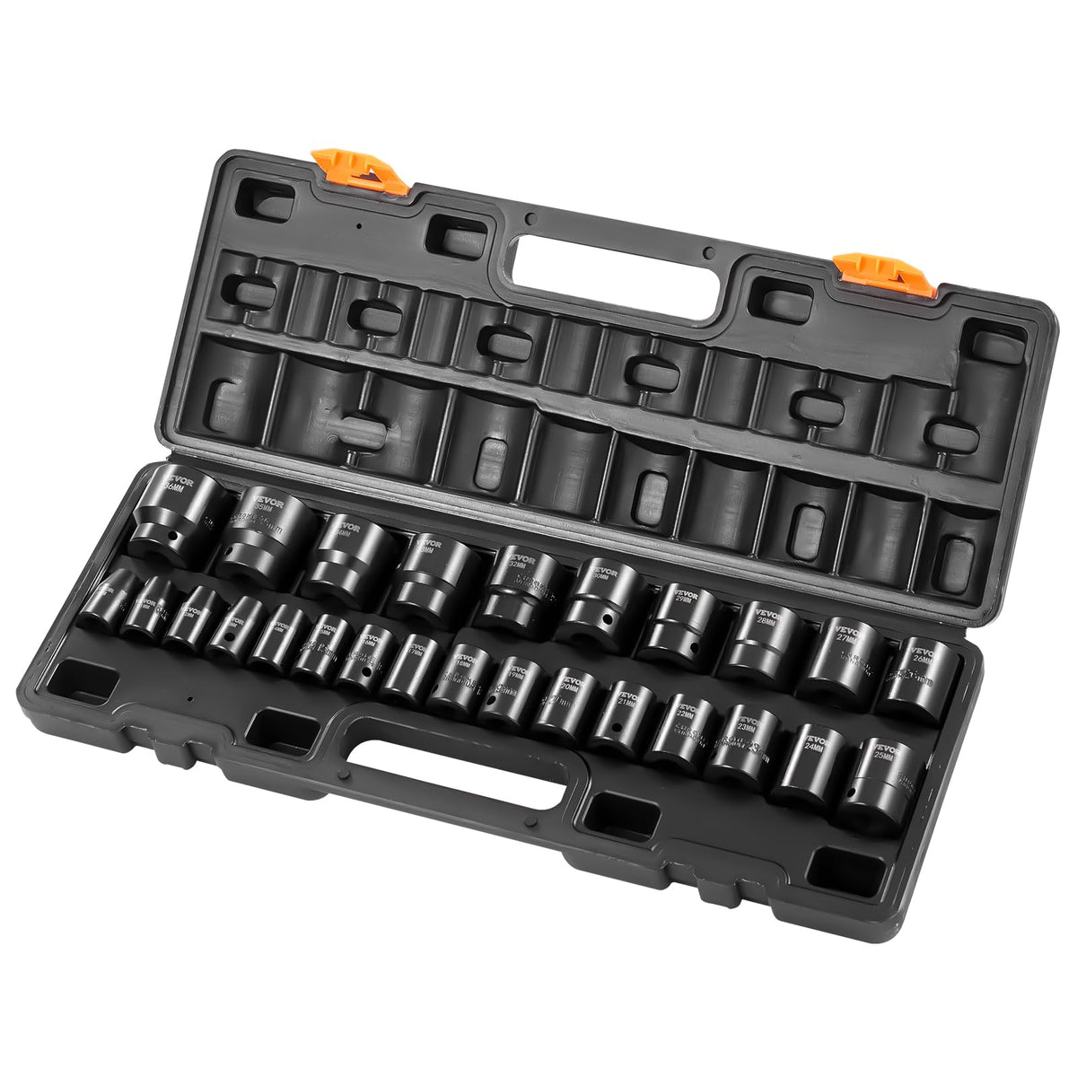 Professional 1/2" Drive Impact Socket Set, SAE 7/16" -1" & Metric 13-24mm 6 Point Cr-V Steel Socketswith Ratchet Wrench, Heavy Duty Storage Case for Auto Truck Household Repair