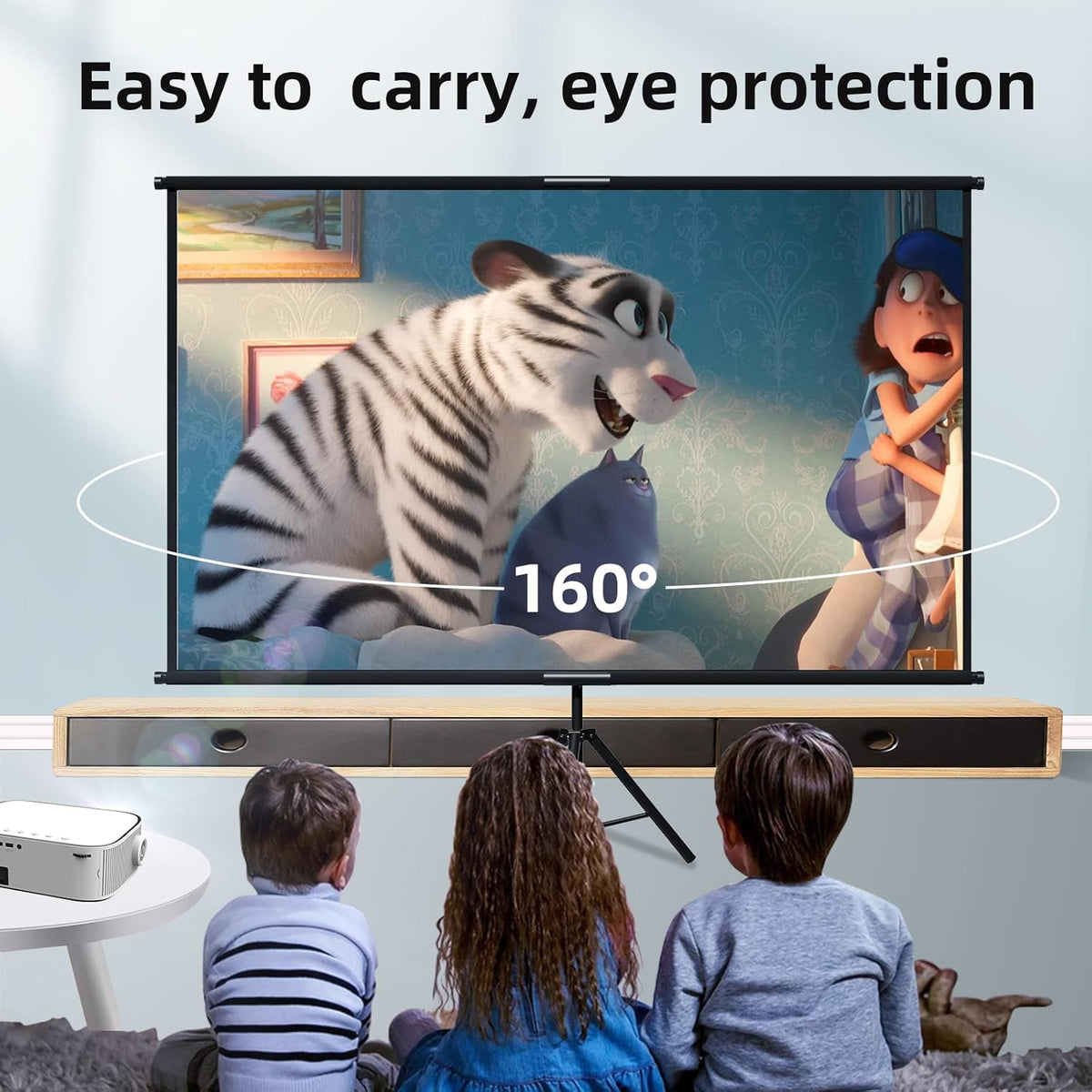 Portable Tripod Projector Screen with Stand, 16:9 4K Ultra HD 1080P Full HD Anti-Crease Projection Screen with Carry Bag for Indoor Outdoor Home Theater Party Movie Night
