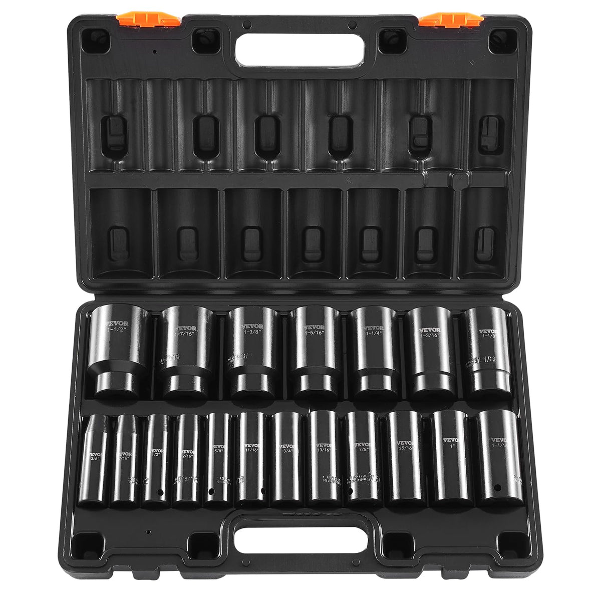 Professional 1/2" Drive Impact Socket Set, SAE 7/16" -1" & Metric 13-24mm 6 Point Cr-V Steel Socketswith Ratchet Wrench, Heavy Duty Storage Case for Auto Truck Household Repair