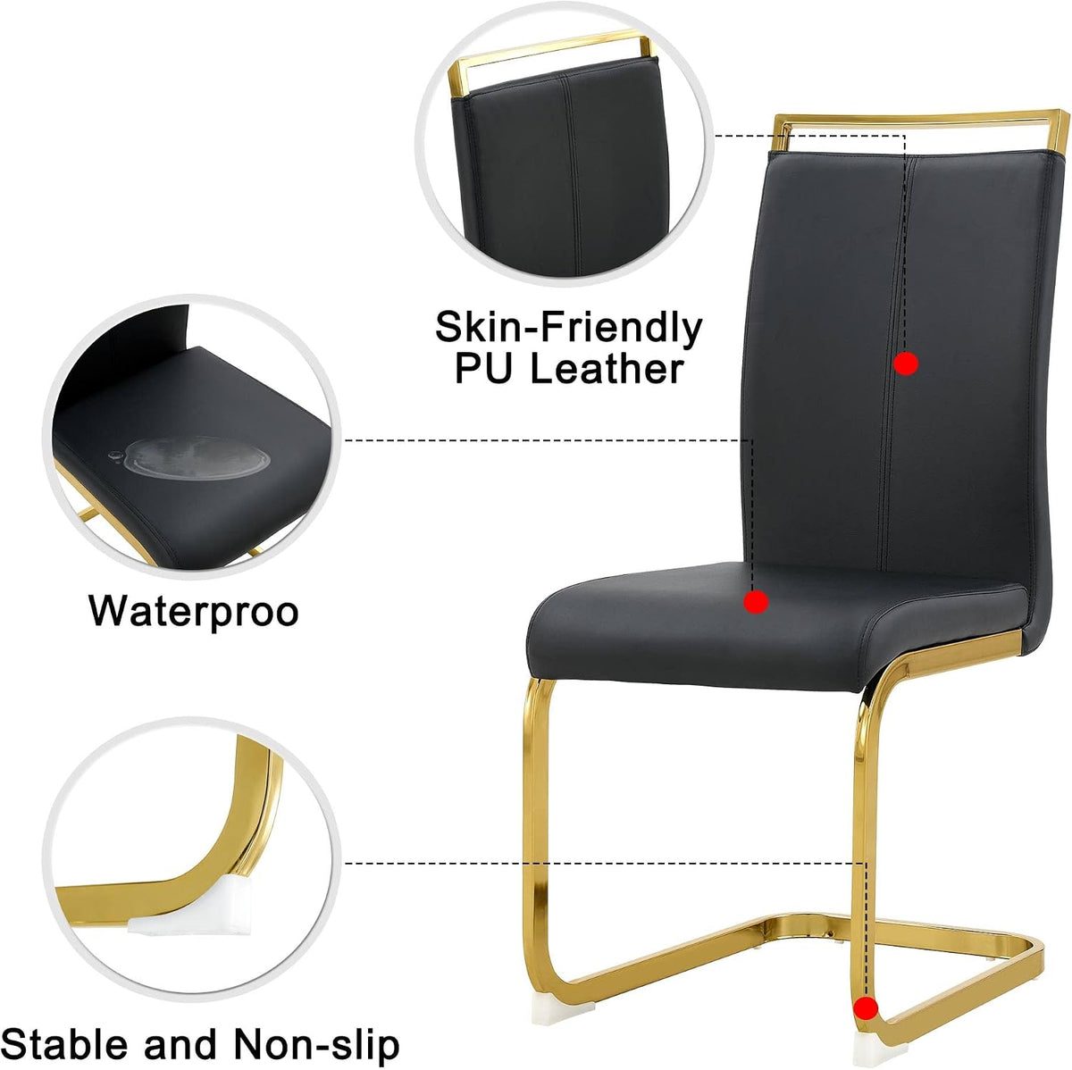 High Back Padded Dining Chairs with Golden Metal Legs, Faux Leather Kitchen Side Chair Sold in 1/2/4 Sets