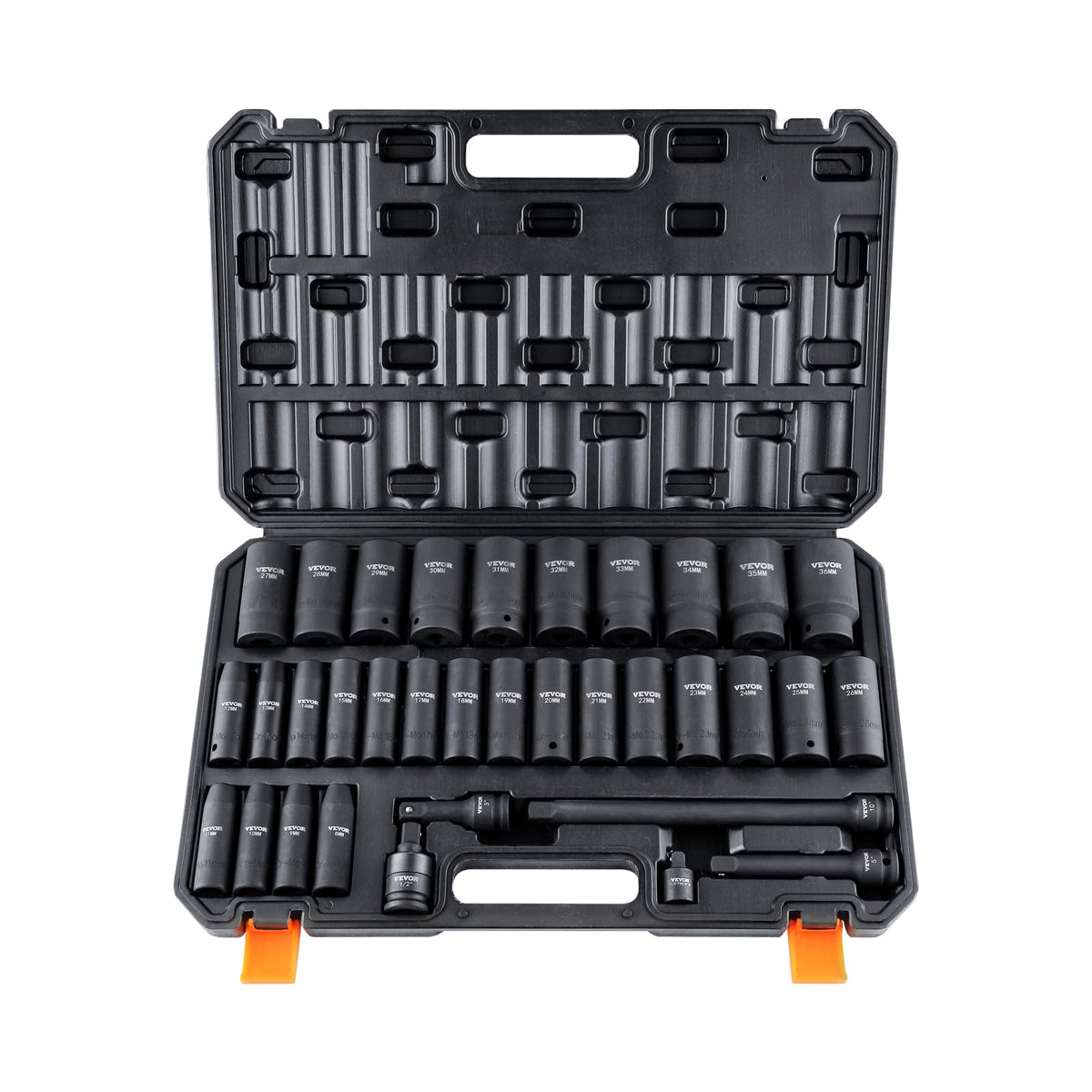Professional 1/2" Drive Impact Socket Set, SAE 7/16" -1" & Metric 13-24mm 6 Point Cr-V Steel Socketswith Ratchet Wrench, Heavy Duty Storage Case for Auto Truck Household Repair