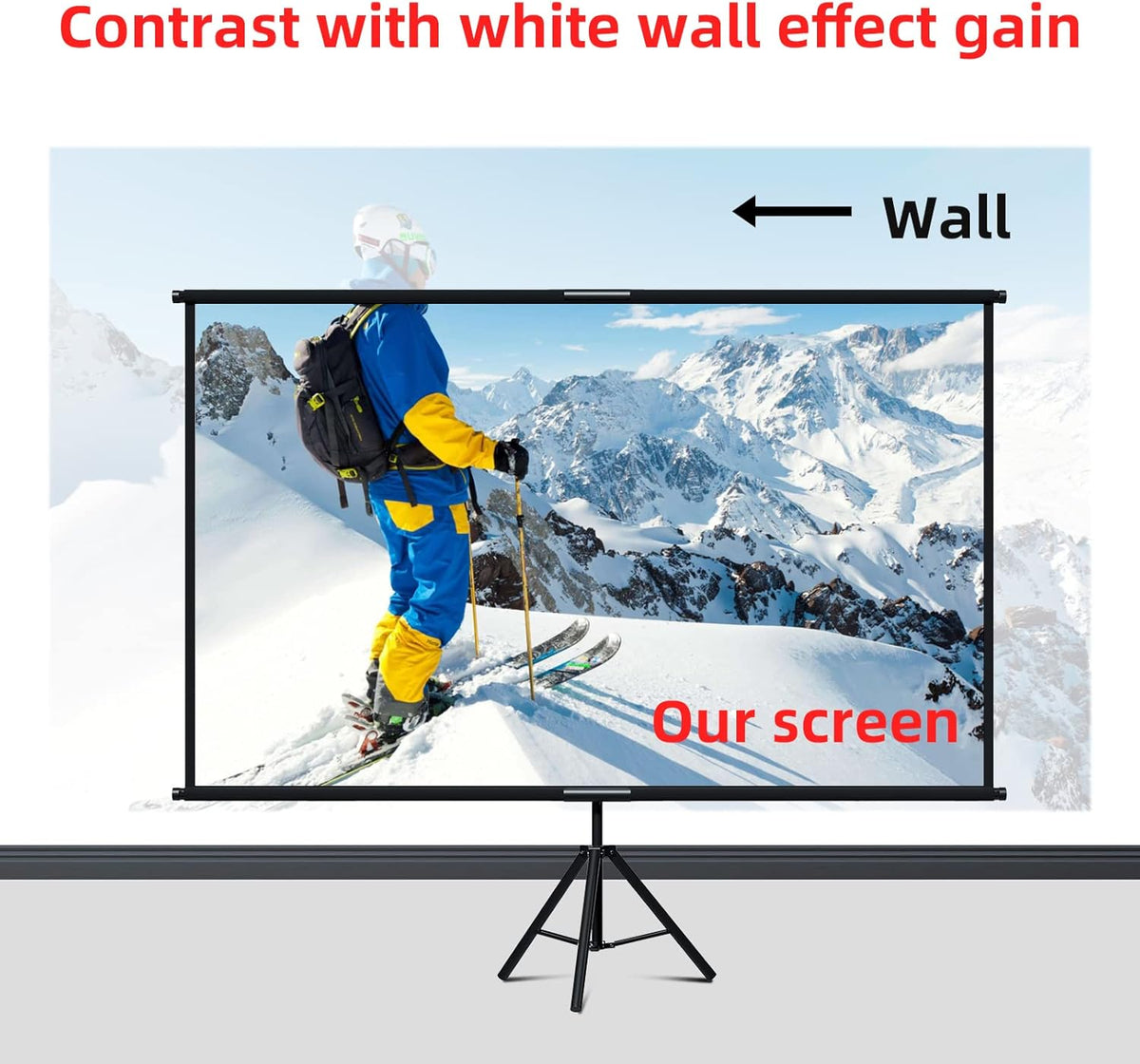 Portable Tripod Projector Screen with Stand, 16:9 4K Ultra HD 1080P Full HD Anti-Crease Projection Screen with Carry Bag for Indoor Outdoor Home Theater Party Movie Night