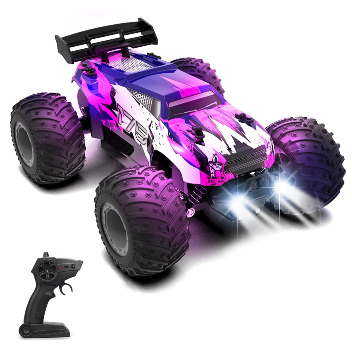 Sjpzwcrl Remote Control Car Toy Truck: - Hand Controlled Monster Truck Toys RC Car Electric Rock Crawler RC with Headlights and Colorful Toy Cars Body Lights for Boy Kids