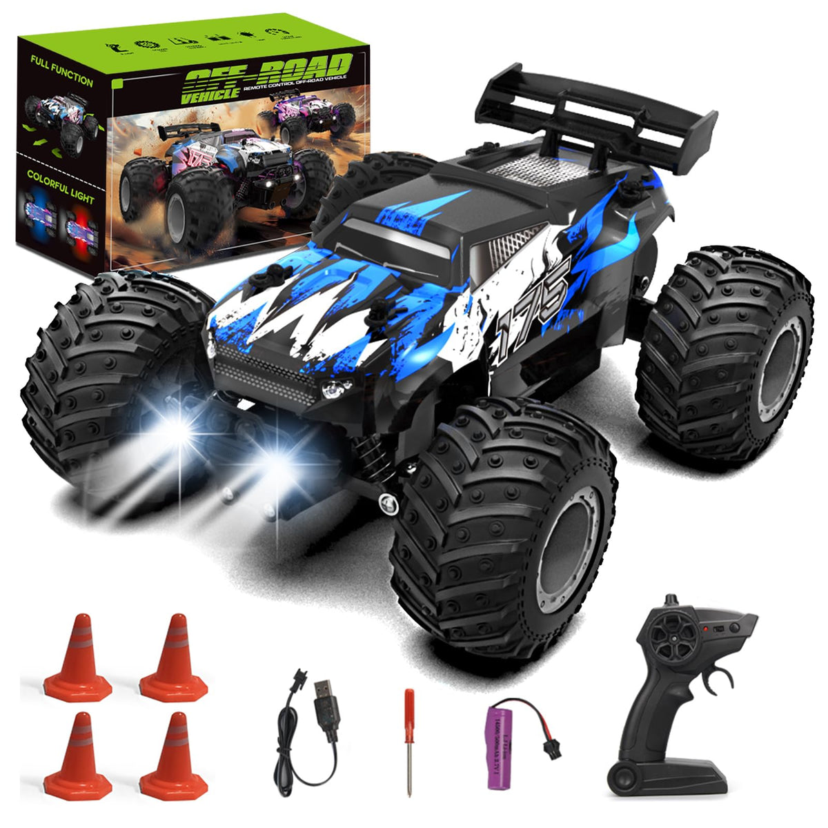 Sjpzwcrl Remote Control Car Toy Truck: - Hand Controlled Monster Truck Toys RC Car Electric Rock Crawler RC with Headlights and Colorful Toy Cars Body Lights for Boy Kids