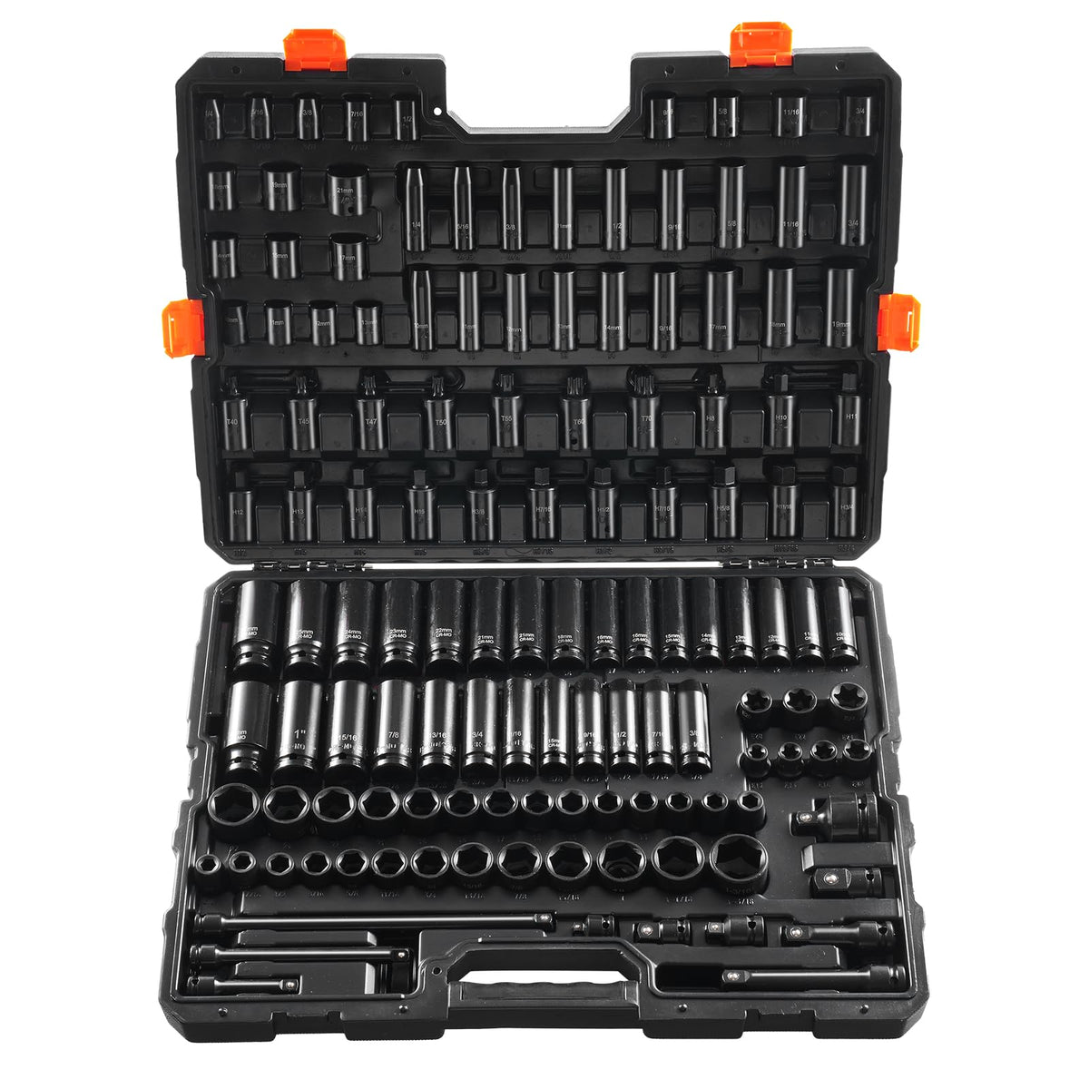 Professional 1/2" Drive Impact Socket Set, SAE 7/16" -1" & Metric 13-24mm 6 Point Cr-V Steel Socketswith Ratchet Wrench, Heavy Duty Storage Case for Auto Truck Household Repair