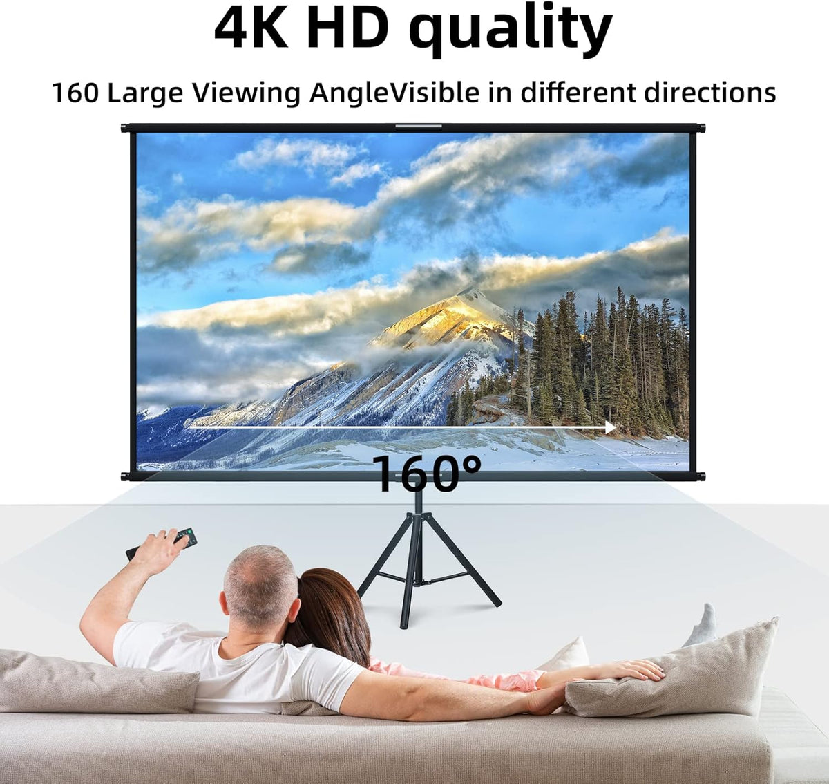Portable Tripod Projector Screen with Stand, 16:9 4K Ultra HD 1080P Full HD Anti-Crease Projection Screen with Carry Bag for Indoor Outdoor Home Theater Party Movie Night