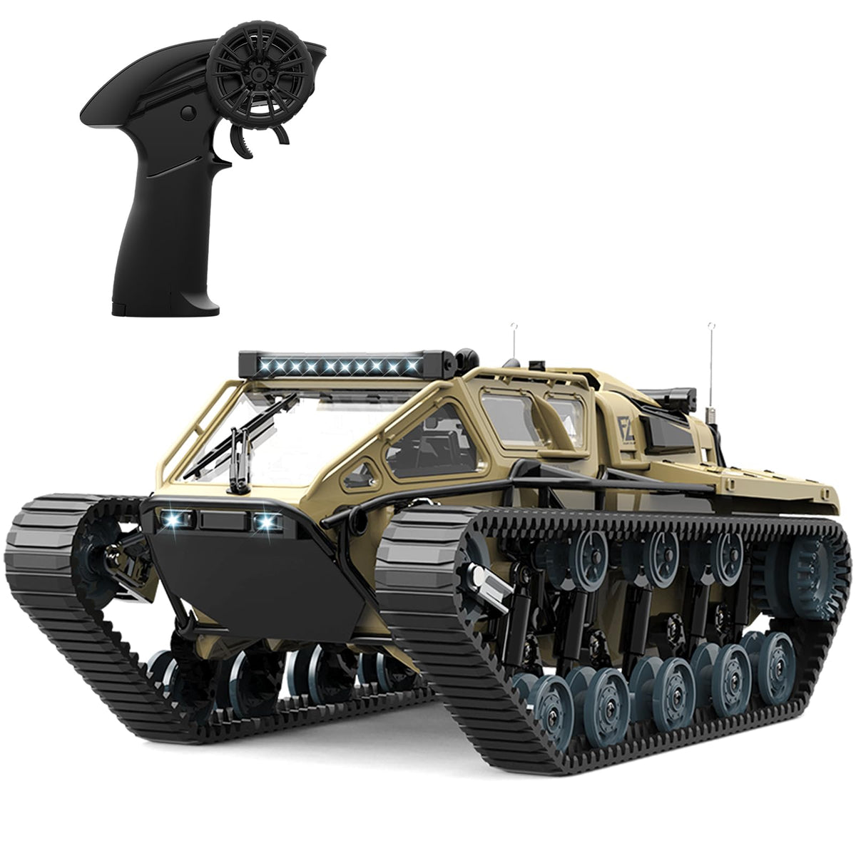 Mostop RC Tank Car, 1:16 Scale 2.4Ghz Remote Control Crawler High Speed Tank, Off-Road RC Tracked Vehicles 360°Rotating Drifting Car with 2 Batteries, Military Truck for Kids Adults