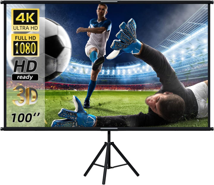 Portable Tripod Projector Screen with Stand, 16:9 4K Ultra HD 1080P Full HD Anti-Crease Projection Screen with Carry Bag for Indoor Outdoor Home Theater Party Movie Night