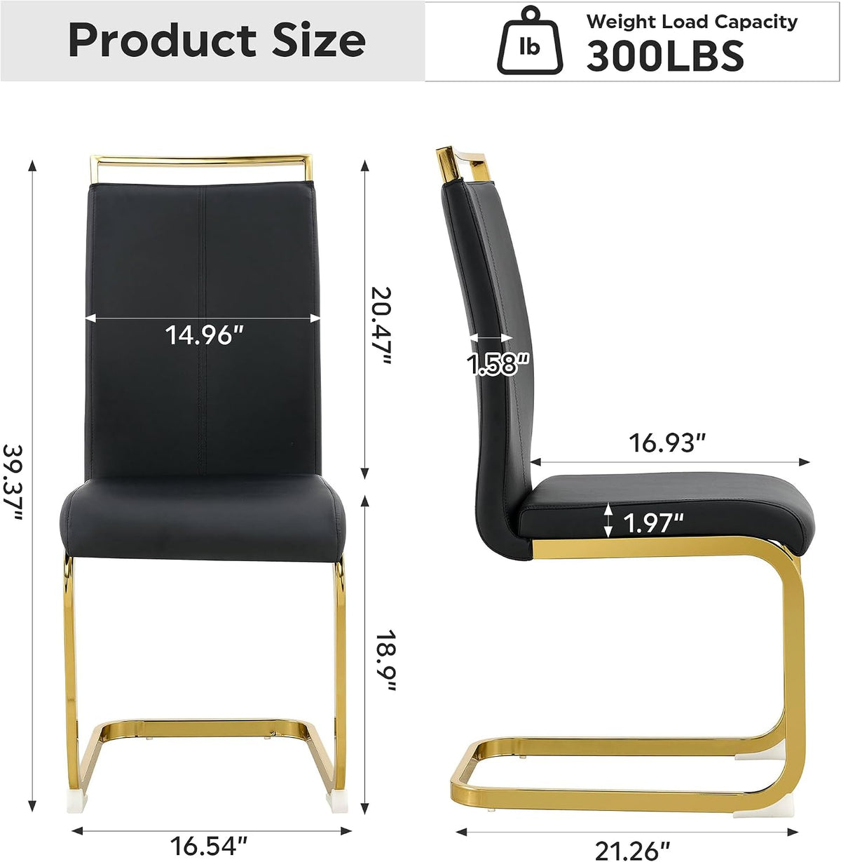High Back Padded Dining Chairs with Golden Metal Legs, Faux Leather Kitchen Side Chair Sold in 1/2/4 Sets