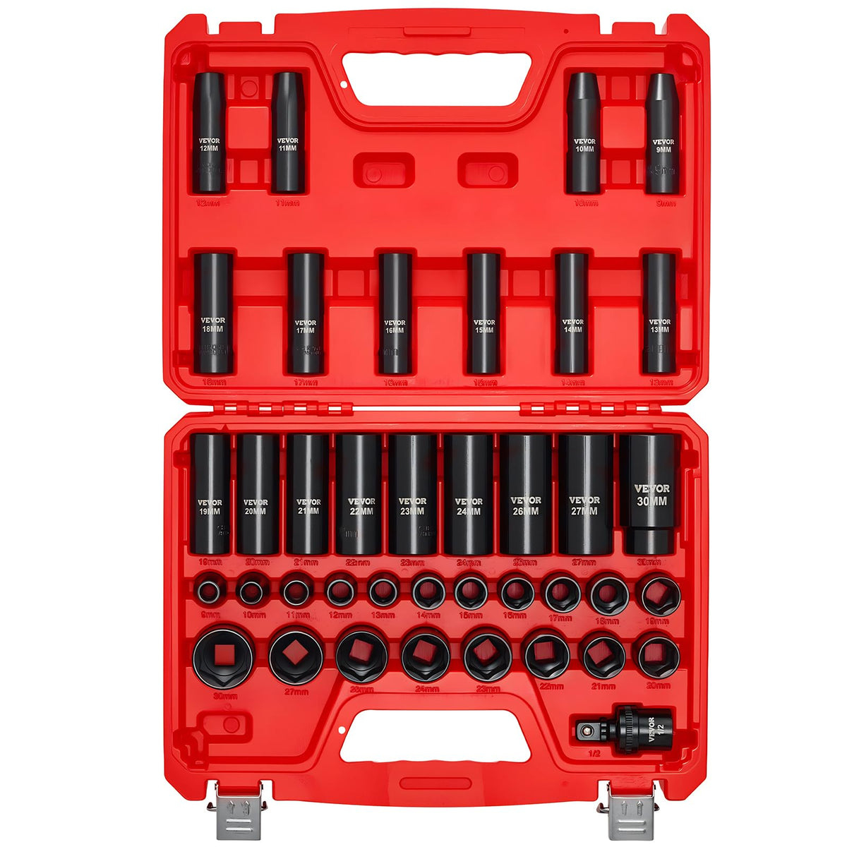 Professional 1/2" Drive Impact Socket Set, SAE 7/16" -1" & Metric 13-24mm 6 Point Cr-V Steel Socketswith Ratchet Wrench, Heavy Duty Storage Case for Auto Truck Household Repair