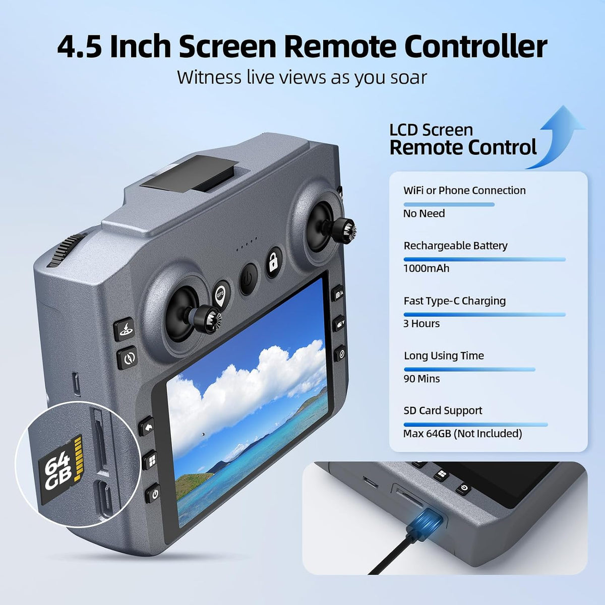 Professional 2K GPS Drone with Screen Remote, Follow Me Circle Fly, Brushless Foldable Quadcopter for Adults