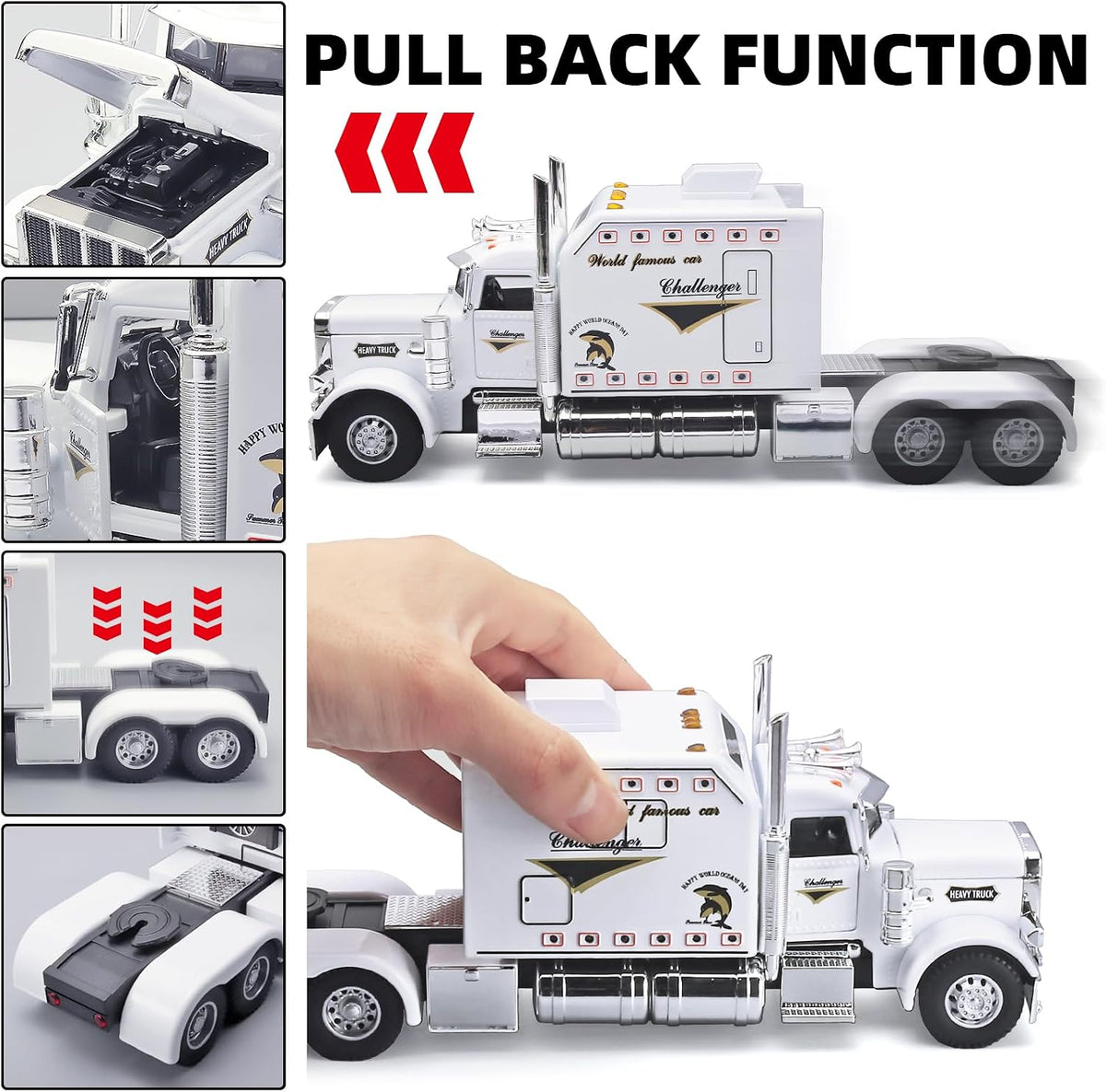 OANMYJJO Semi Truck Toys for Boy Heavy Trucks,Metal Diecast Trucks Model Pull Back Cars with Light and Sound,Truck and Trailer Toys for Boys,Toy Trucks for Boys Age 4-7