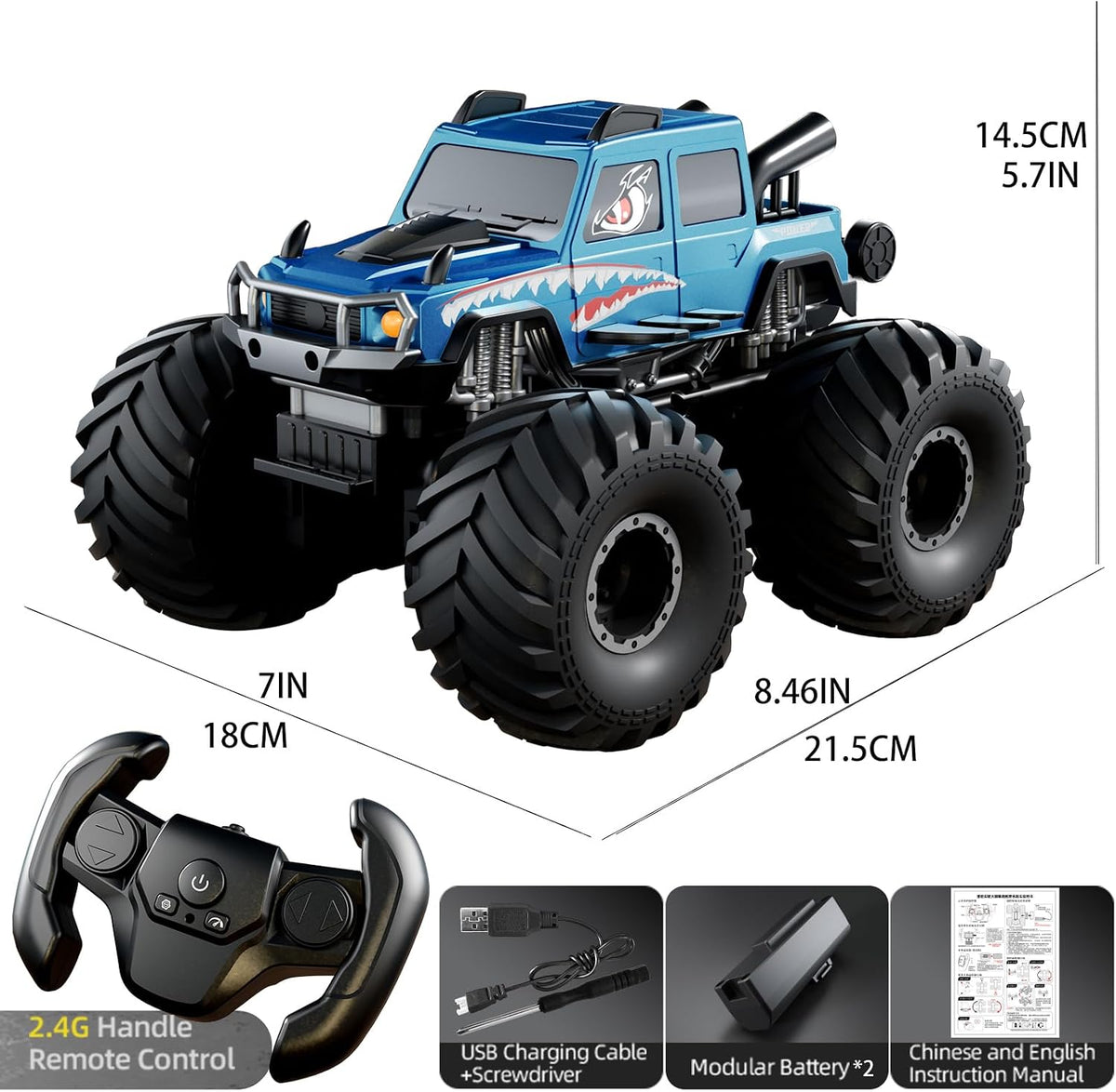 Amphibious Waterproof 4WD RC Monster Truck, 2.4GHz All Terrain Off-Road Pickup with 360° Rotation, Pool Water RC Vehicle Toy Gift for Boys Ages 8-12+ (Black)