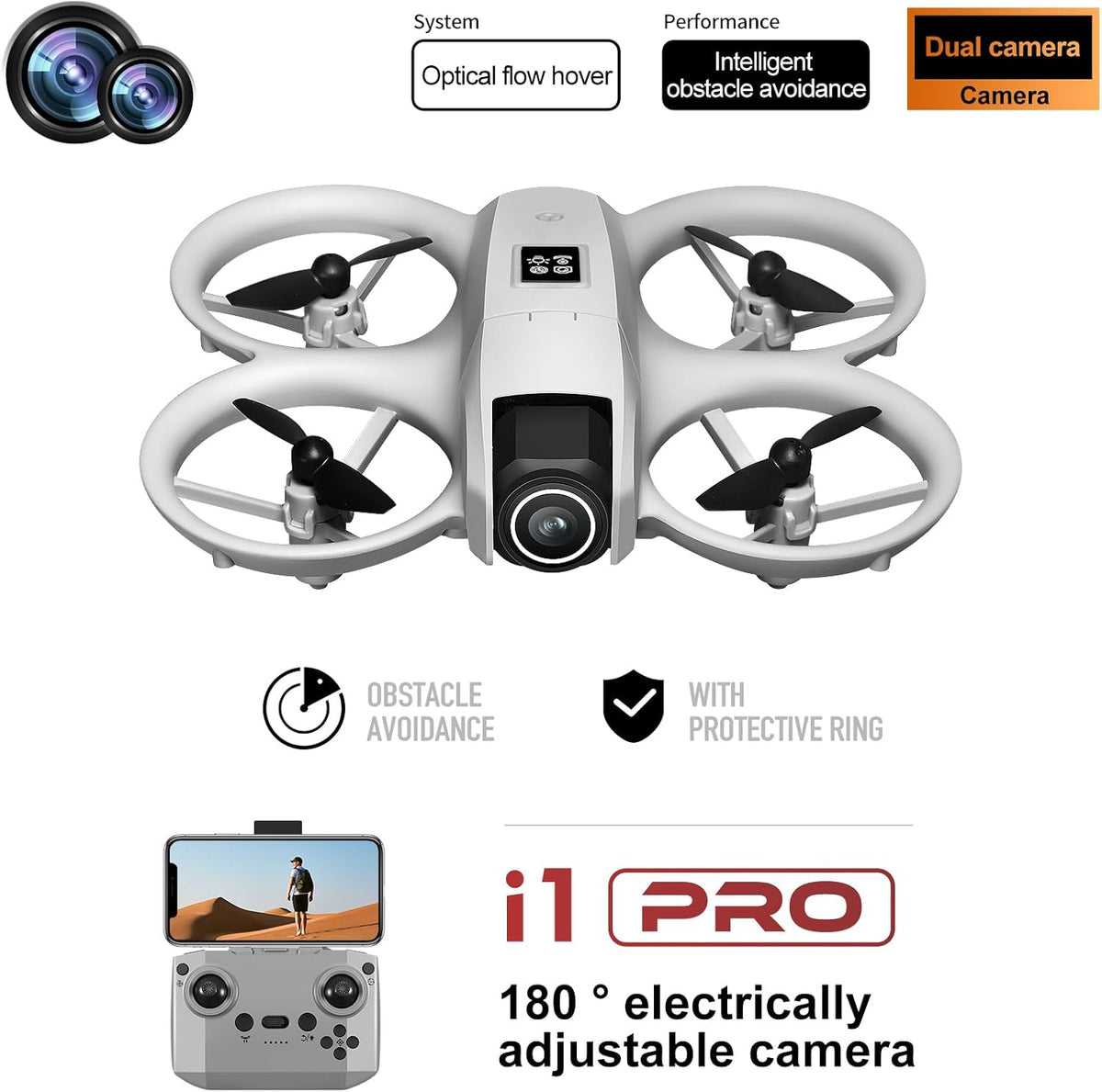 RC Drone with HD Camera for Beginners Adults, Under 249g Lightweight Mini Drones with Body Lights 360° Rolling One-Key Takeoff/Landing, Remote Control Quadcopter with Gesture Control Headless Mode, I1 Pro Mini RC Quadcopter Cool Aircrafts Indoor Small Hel
