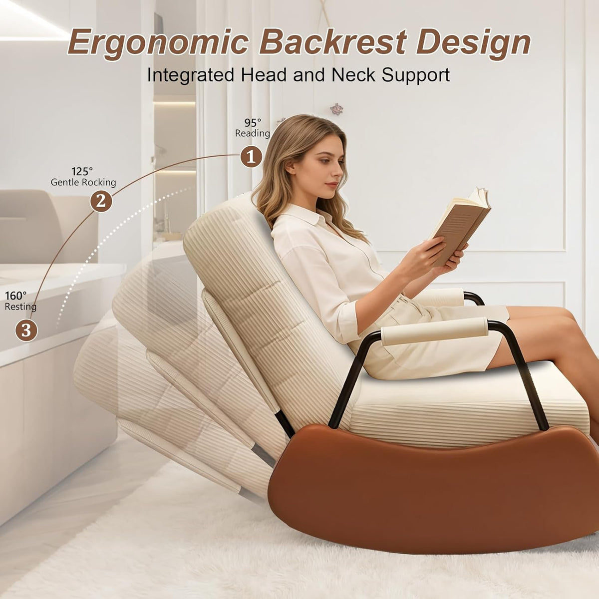 Adjustable Corduroy Rocker Recliner with Footrest & Side Pocket for Nursery Bedroom