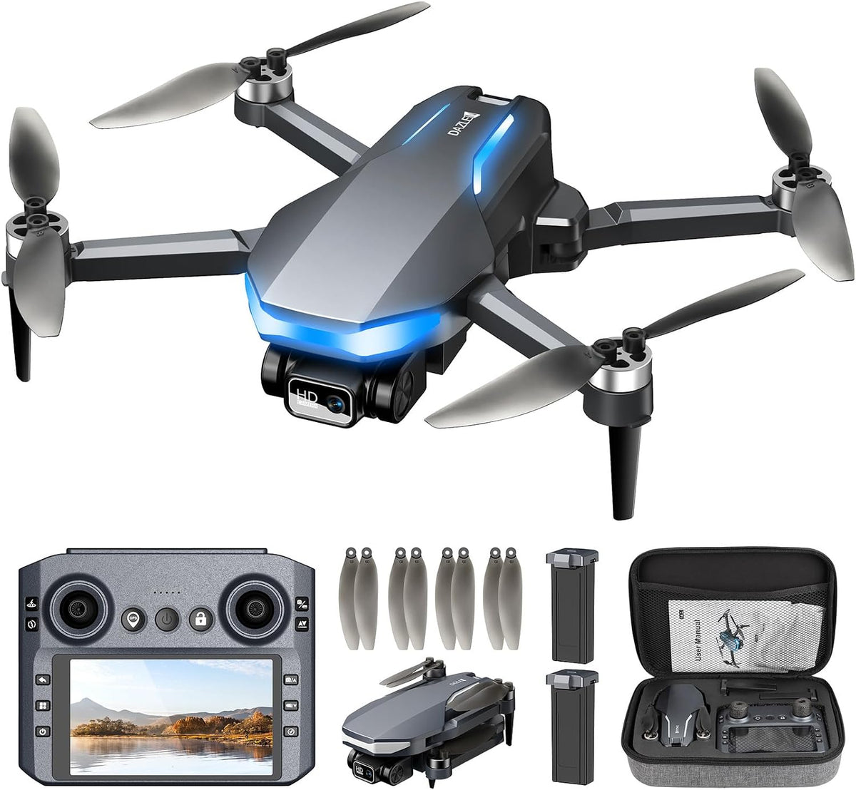 Professional 2K GPS Drone with Screen Remote, Follow Me Circle Fly, Brushless Foldable Quadcopter for Adults
