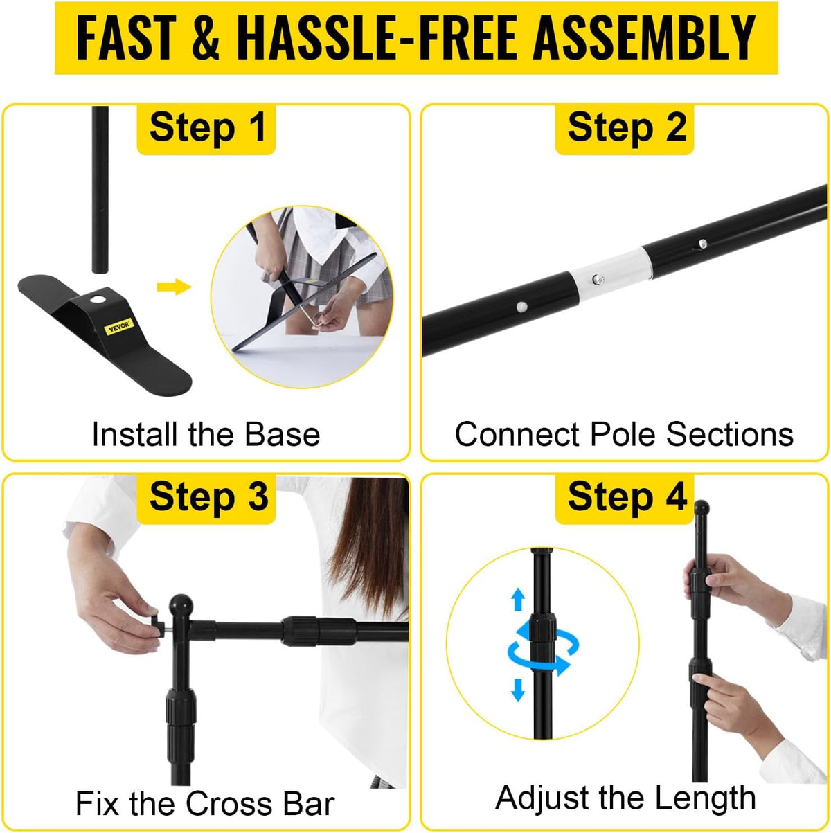 VEVOR Backdrop Banner Stand  Adjustable Height Background Stand Backdrop with 1 Carrying Bag, Backdrop Stand for Parties Wedding Photo Booth Trade Show