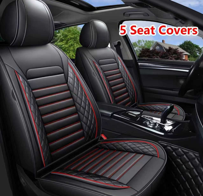 Universal Full Set 5 Car Seat Covers for 5-Seater Vehicles, Waterproof Faux Leather Auto Seat Cushion Protector, Multiple Styles Black Red Pink Blue Orange Gray Car Seat Covers Interior Decoration for Sedan SUV Van Pickup Truck