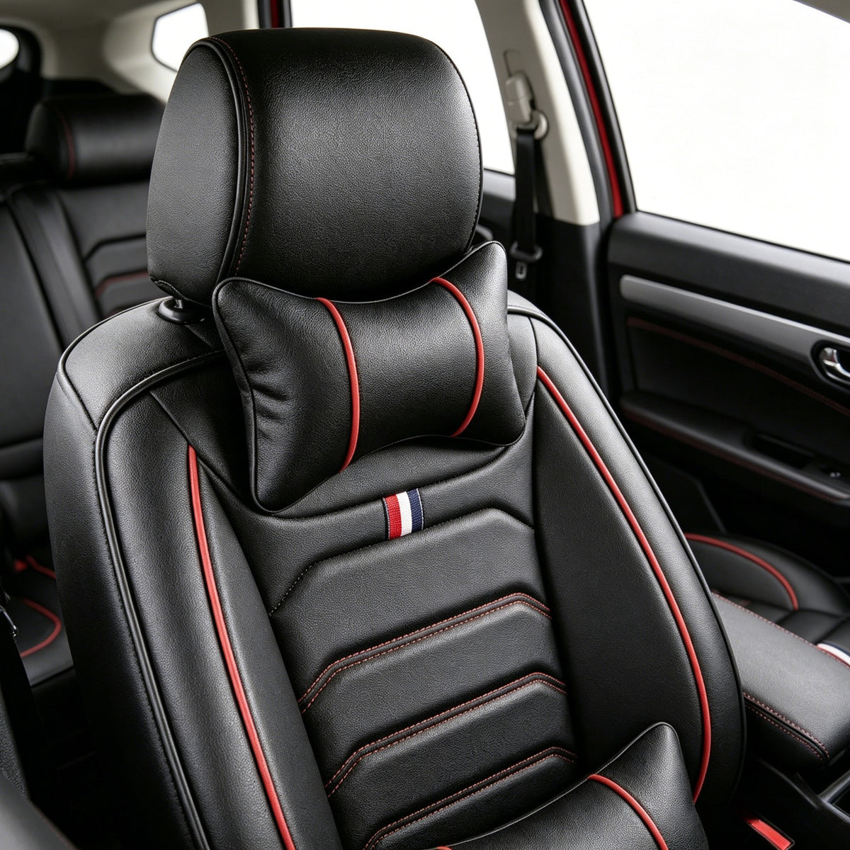 Universal Full Set 5 Car Seat Covers for 5-Seater Vehicles, Waterproof Faux Leather Auto Seat Cushion Protector, Multiple Styles Black Red Pink Blue Orange Gray Car Seat Covers Interior Decoration for Sedan SUV Van Pickup Truck