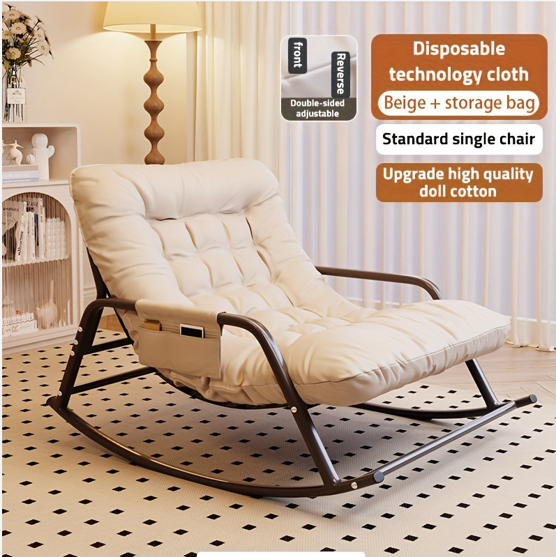 Linen Fabric Rocking Recliner Chair, Upholstered Glider Rocker with Armrests, Ergonomic Lounge Chair for Living Room, Bedroom