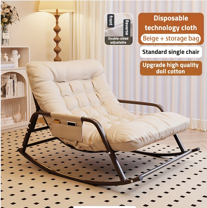 Linen Fabric Rocking Recliner Chair, Upholstered Glider Rocker with Armrests, Ergonomic Lounge Chair for Living Room, Bedroom