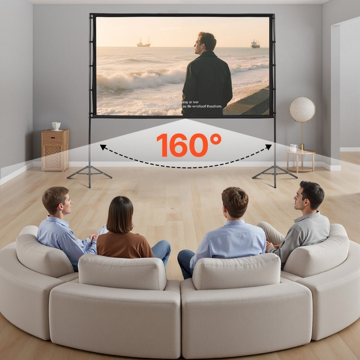 100/120/150 inch Projector Screen with Stand, 16:9 4K HD Portable Projection Screen for Indoor Outdoor Home Theater, Backyard Movie Night