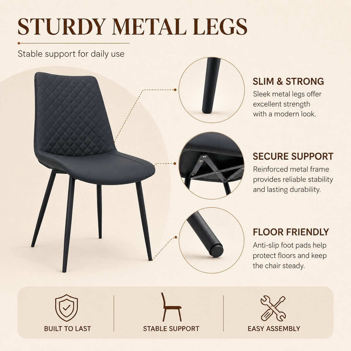Black PU Leather Dining Chairs 1/2/4 Set, Metal Leg Accent Chairs